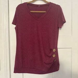 Amazon Women's Short Sleeve V-Neck Top - Burgundy